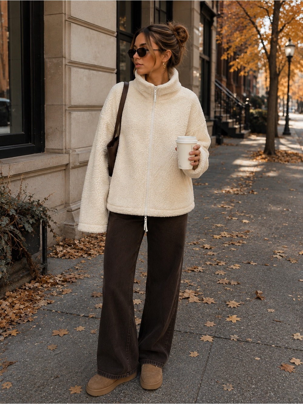 FP Movement by Free People Cream Sherpa Funnel Zip Pullover